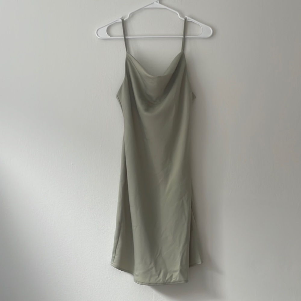 Sleek Sage Green Satin Slip Dress - Size Small